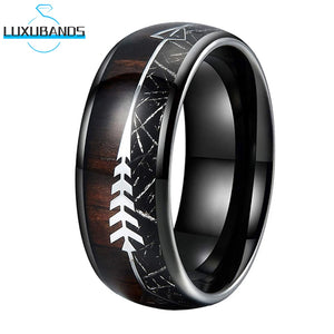 Tungsten Carbide 8mm Ring Wood Meteorite Inlay Polished Finish