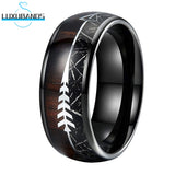 Tungsten Carbide 8mm Ring Wood Meteorite Inlay Polished Finish