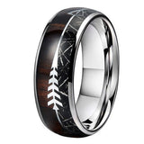 Tungsten Carbide 8mm Ring Wood Meteorite Inlay Polished Finish