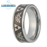 Tungsten Carbide Band - Ancient Egypt Pattern - Brushed Finish - Comfort Fit