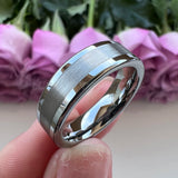 Tungsten Carbide Engagement Ring 8mm Wedding Band Flat Center