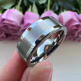 Tungsten Carbide Engagement Ring 8mm Wedding Band Flat Center