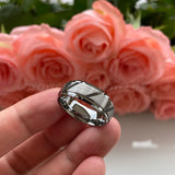 Tungsten Carbide Ring 8mm Matte Brushed Mens Wedding Band Grooved Beveled Edges