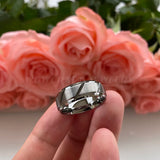 Tungsten Carbide Ring 8mm Matte Brushed Mens Wedding Band Grooved Beveled Edges