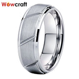 Tungsten Carbide Ring 8mm Matte Brushed Mens Wedding Band Grooved Beveled Edges