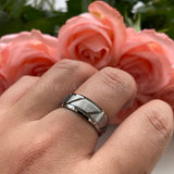 Tungsten Carbide Ring 8mm Matte Brushed Mens Wedding Band Grooved Beveled Edges
