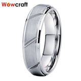 Tungsten Carbide Ring 8mm Matte Brushed Mens Wedding Band Grooved Beveled Edges