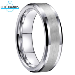 Tungsten Carbide Ring 8mm 6mm Beveled Edge Brushed Finish Comfort Fit