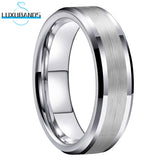 Tungsten Carbide Ring 8mm 6mm Beveled Edge Brushed Finish Comfort Fit