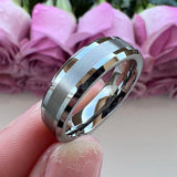 Tungsten Carbide Ring 8mm 6mm Beveled Edge Brushed Finish Comfort Fit