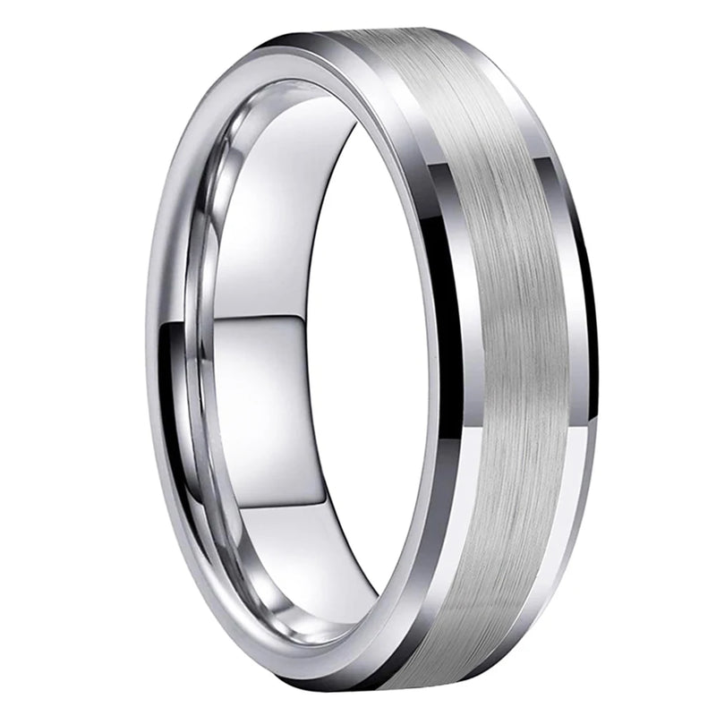 Tungsten Carbide Ring 8mm 6mm Beveled Edge Brushed Finish Comfort Fit