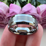 Tungsten Carbide Ring 8mm 6mm Beveled Edge Brushed Finish Comfort Fit