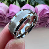 Tungsten Carbide Ring 8mm 6mm Beveled Edge Brushed Finish Comfort Fit