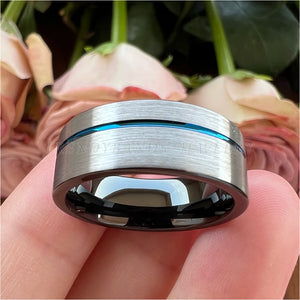 Tungsten Carbide Ring 8mm Offset Line Inner Brushed Finished