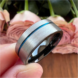 Tungsten Carbide Ring 8mm Offset Line Inner Brushed Finished