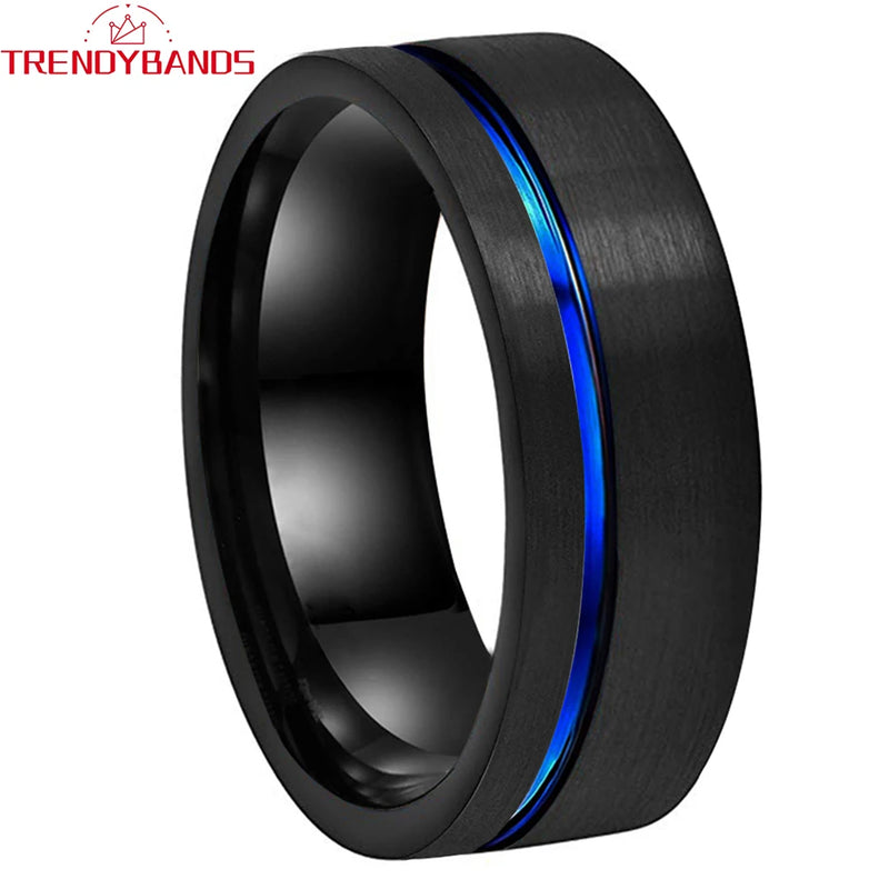 Tungsten Carbide Ring 8mm Offset Line Inner Brushed Finished