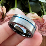 Tungsten Carbide Ring 8mm Offset Line Inner Brushed Finished