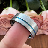 Tungsten Carbide Ring 8mm Offset Line Inner Brushed Finished