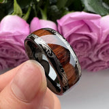 Tungsten Carbide Ring 8mm Wood Inlay Laser Edges Engagement Band