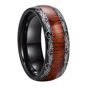 Tungsten Carbide Ring 8mm Wood Inlay Laser Edges Engagement Band