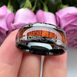 Tungsten Carbide Ring 8mm Wood Inlay Laser Edges Engagement Band