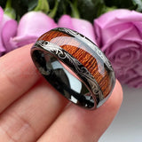 Tungsten Carbide Ring 8mm Wood Inlay Laser Edges Engagement Band