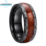 Tungsten Carbide Ring 8mm Wood Inlay Laser Edges Engagement Band