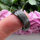 Tungsten Carbide Ring Stepped Edges Flat Multifaceted Hammered 8mm 6mm