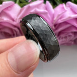 Tungsten Carbide Ring Stepped Edges Flat Multifaceted Hammered 8mm 6mm
