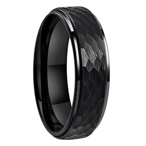 Tungsten Carbide Ring Stepped Edges Flat Multifaceted Hammered 8mm 6mm