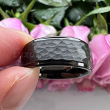 Tungsten Carbide Ring Stepped Edges Flat Multifaceted Hammered 8mm 6mm
