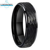 Tungsten Carbide Ring Stepped Edges Flat Multifaceted Hammered 8mm 6mm