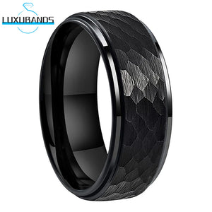 Tungsten Carbide Ring Stepped Edges Flat Multifaceted Hammered 8mm 6mm