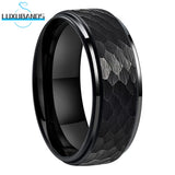 Tungsten Carbide Ring Stepped Edges Flat Multifaceted Hammered 8mm 6mm