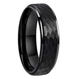 Tungsten Carbide Ring Stepped Edges Flat Multifaceted Hammered 8mm 6mm
