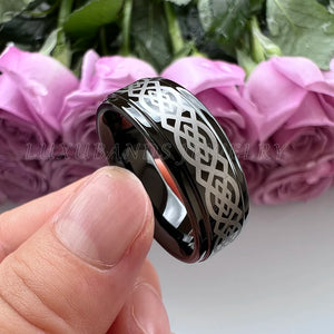Tungsten Carbide Ring 8mm 6mm Stepped Edges Outside Engraving