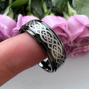 Tungsten Carbide Ring 8mm 6mm Stepped Edges Outside Engraving