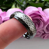 Tungsten Carbide Ring 8mm 6mm Stepped Edges Outside Engraving