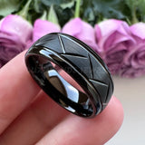 Tungsten Carbide Men's Ring 8mm Offset Grooved Domed Band
