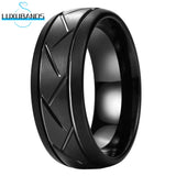 Tungsten Carbide Men's Ring 8mm Offset Grooved Domed Band