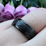 Tungsten Carbide Men's Ring 8mm Offset Grooved Domed Band