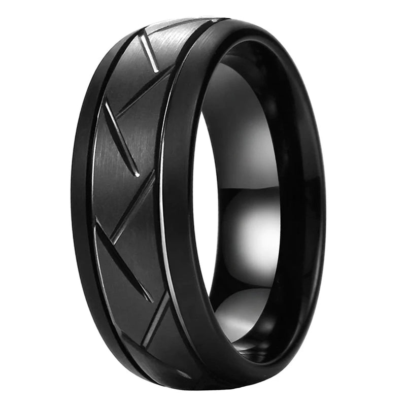 Tungsten Carbide Men's Ring 8mm Offset Grooved Domed Band