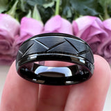 Tungsten Carbide Men's Ring 8mm Offset Grooved Domed Band