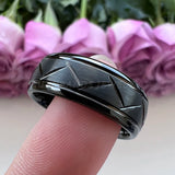 Tungsten Carbide Men's Ring 8mm Offset Grooved Domed Band