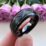 Tungsten Carbide Men's Ring 8mm Offset Grooved Domed Band