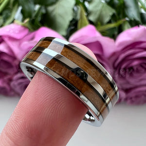Tungsten Carbide Ring Wood Inlay Engagement Polished Comfort Fit