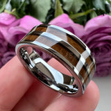 Tungsten Carbide Ring Wood Inlay Engagement Polished Comfort Fit