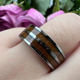 Tungsten Carbide Ring Wood Inlay Engagement Polished Comfort Fit