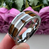 Tungsten Carbide Ring Wood Inlay Engagement Polished Comfort Fit