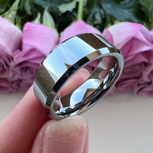 Tungsten Carbide Beveled Edge Ring 8mm 6mm Polished Finish